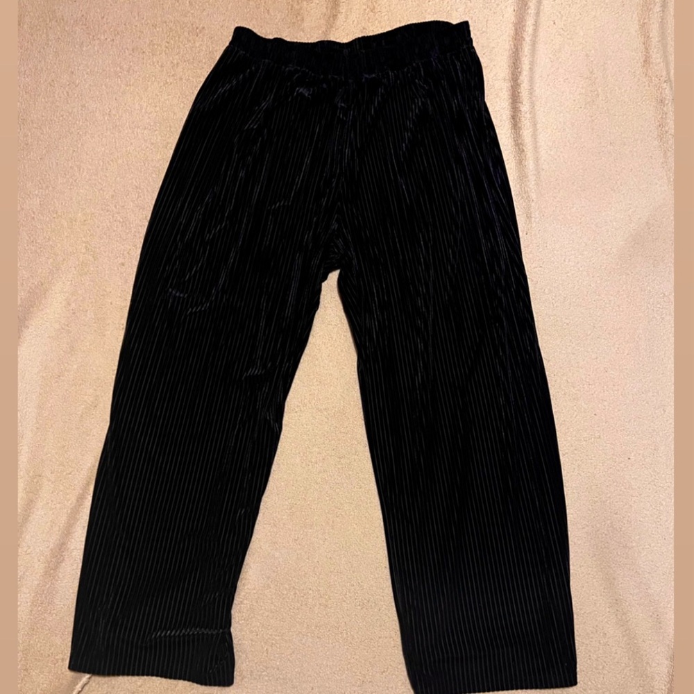 Black Wide Leg Velvet Elastic Waistband Pants